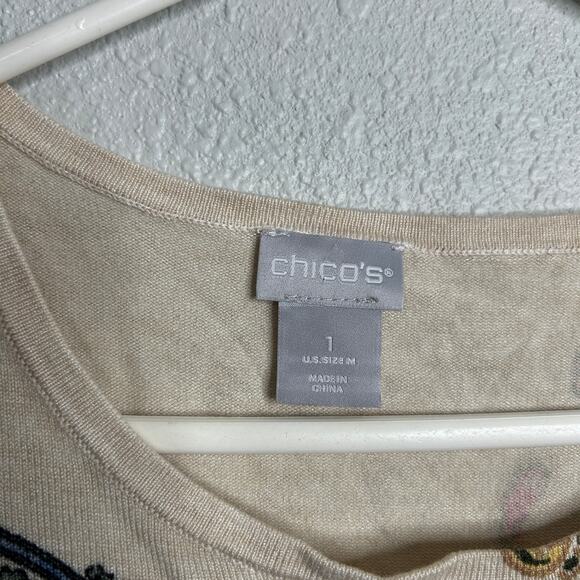 Chicos Paisley Sweater Medium Cream Multicolor Pullover Long Sleeve Knit - Picture 5 of 7